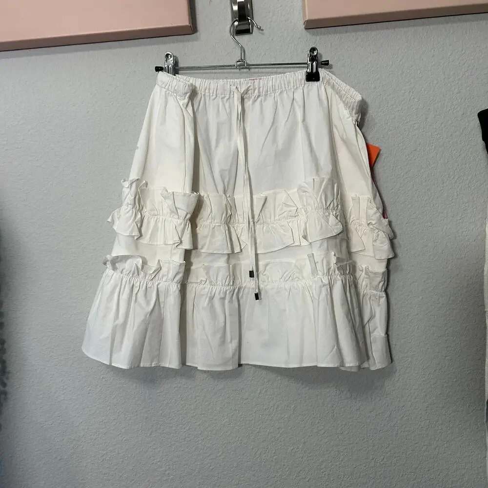 NEW LDT Chloe Ruffle A-Line Tiered Skirt White Size 14 Large Dainty Coquette